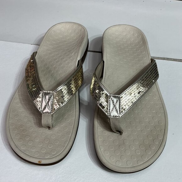 Vionic Women's Sequin Sandals Size 7 Beige/Gold - Picture 1 of 9